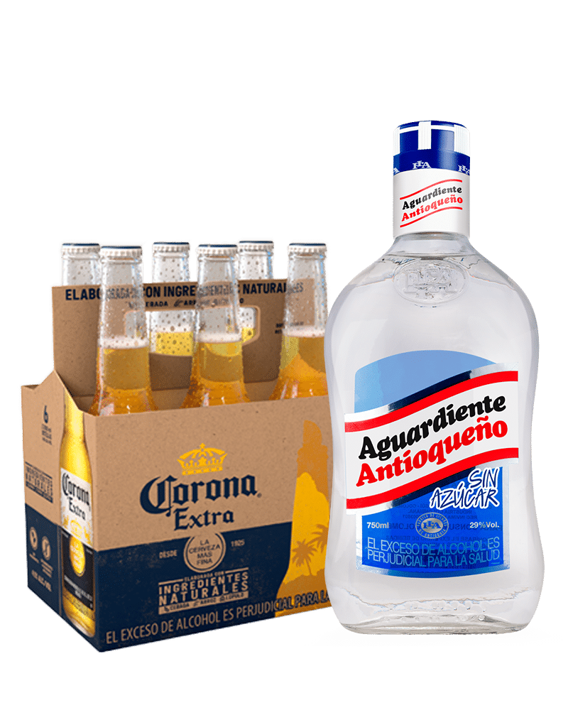 Kit Aguardiente Antioqueño Azul 750ml + Cerveza Corona 6 Unid 355ml