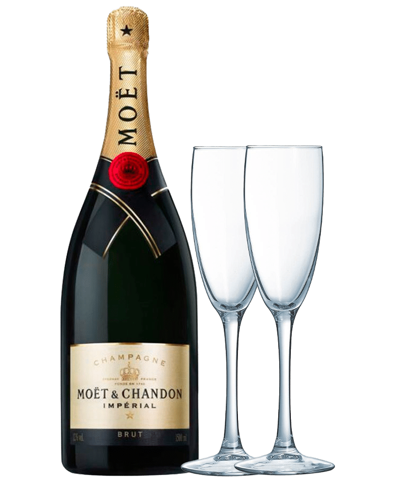 Champagne Moet & Chandon Brut Imperial 750ml + 2 Vina Copas Champagne 6 Oz