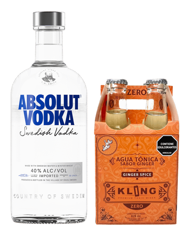 Combo Vodka Absolut 700ml y Kling Ginger Spice 4 Und X 207ml
