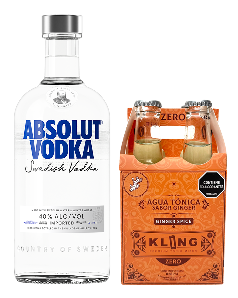 Combo Vodka Absolut 700ml y Kling Ginger Spice 4 Und X 207ml