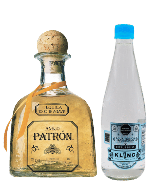 Combo Tequila Patron Cristalino Añejo 700ml y Tonic Water Kling Citrus Premium 477ml