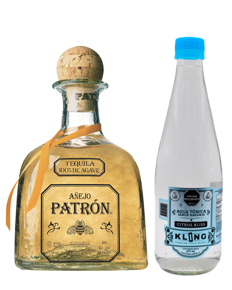 Combo Tequila Patron Cristalino Añejo 700ml y Tonic Water Kling Citrus Premium 477ml