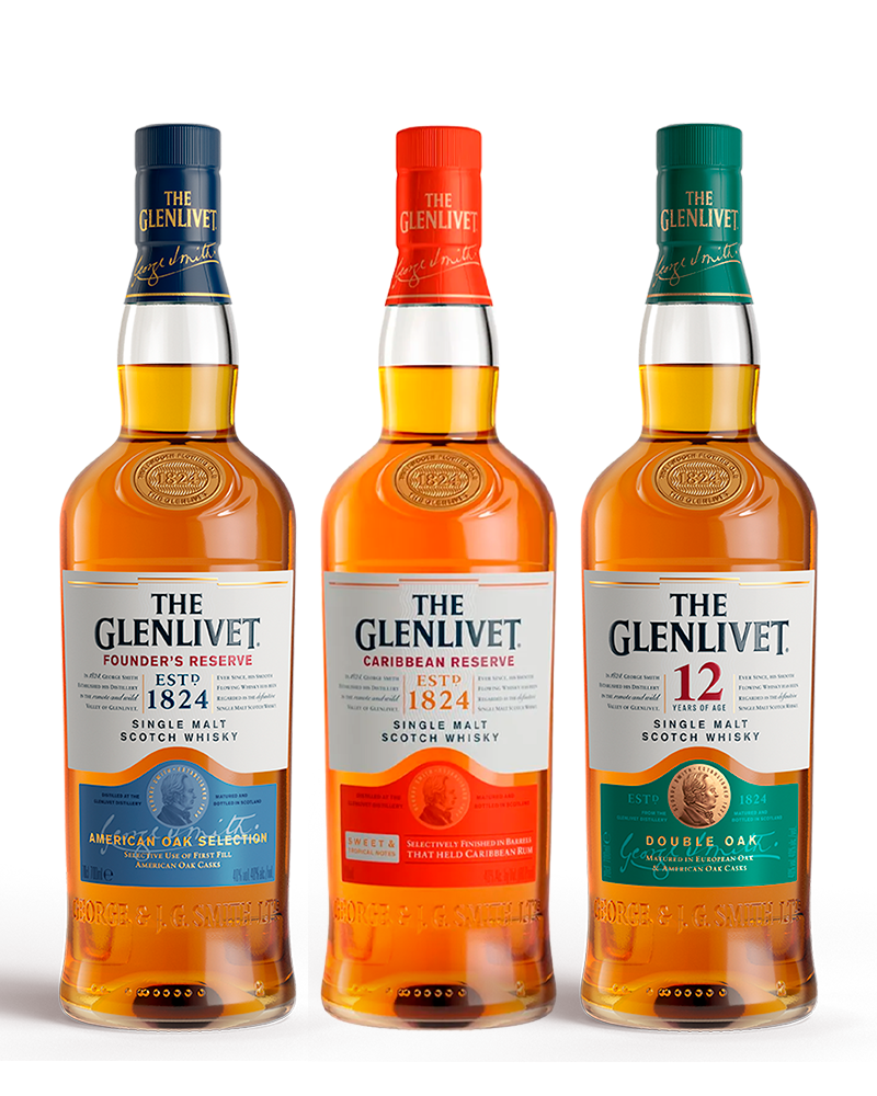 Combo Whisky The Glenlivet Founders 700ml + Whisky The Glenlivet Caribbean Reserve 700ml + Whisky The Glenlivet 12 Años 700ml