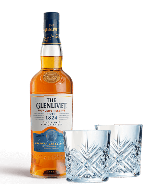 Whisky The Glenlivet Founders Reserve + 2 vasos cortos Broadway (10 1/4 oz)
