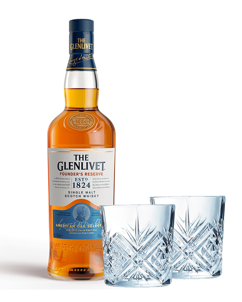 Whisky The Glenlivet Founders Reserve + 2 vasos cortos Broadway (10 1/4 oz)