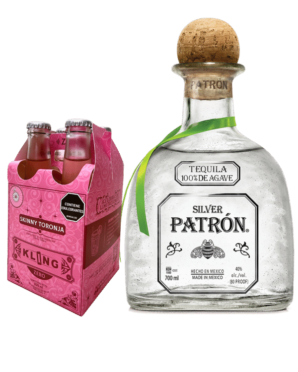 Combo Tequila Patron Silver 700ml y Kling Skinny Toronja Soda 4 Und X 207ml
