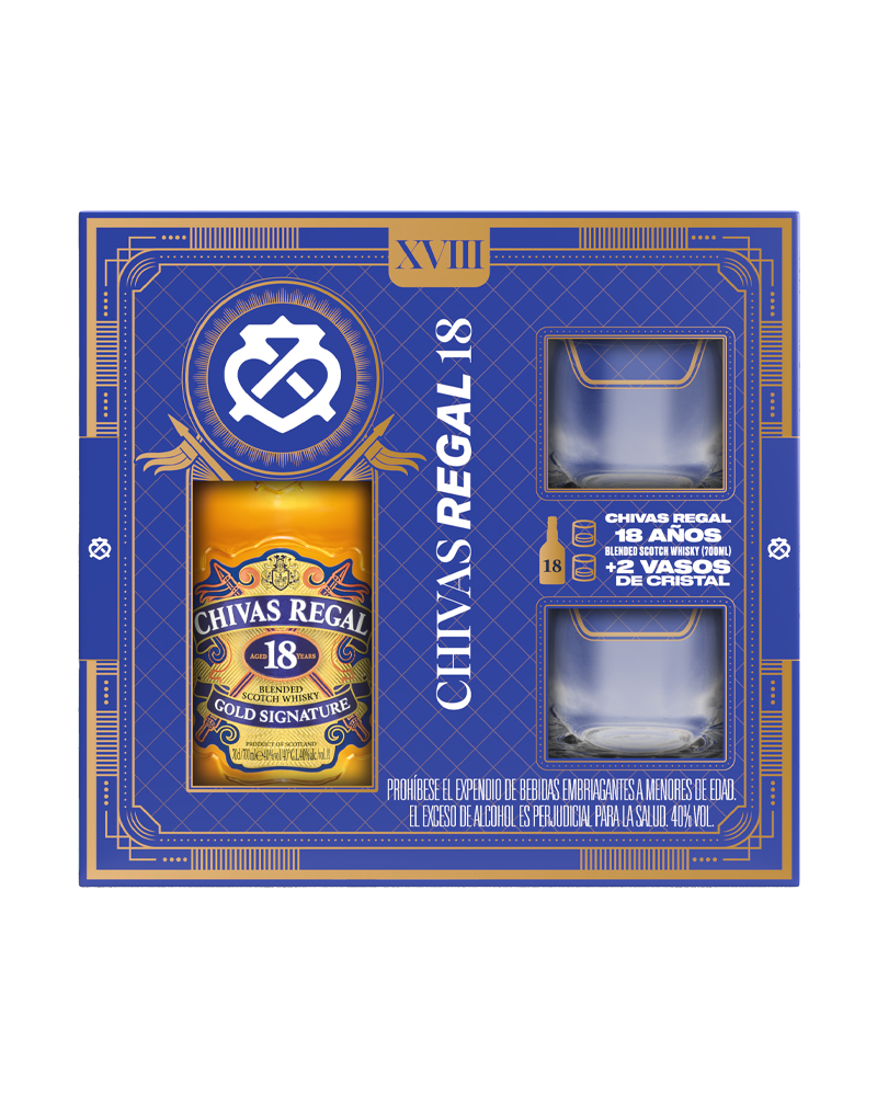 Whisky Vap Chivas Regal 18 Años 700ml + 2 Vasos