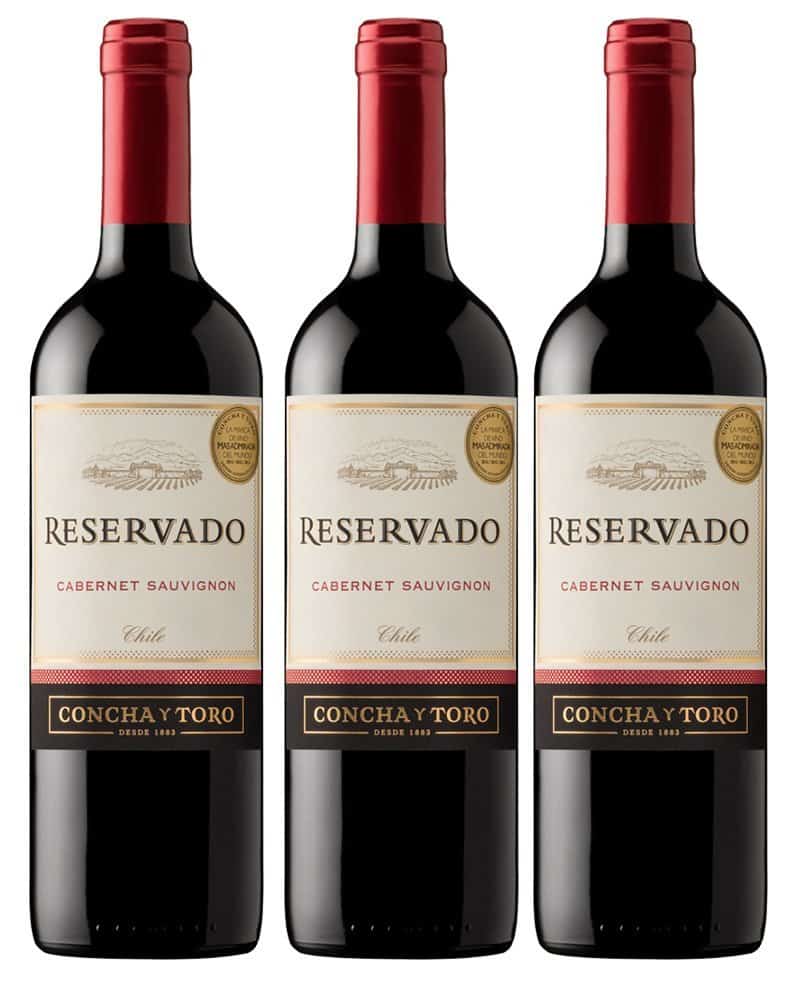 Vino tinto chileno Concha Y Toro Reservado Cabernet Sauvignon 3 Und X 750ml