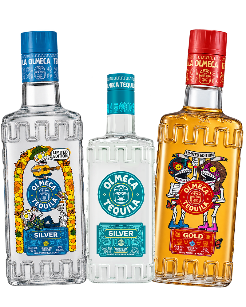 Tequila Olmeca Blanco Edición Día de Muertos 700ml + Tequila Olmeca Reposado Edición Día de Muertos 700ml y lleva gratis Tequila Olmeca Blanco 350ml