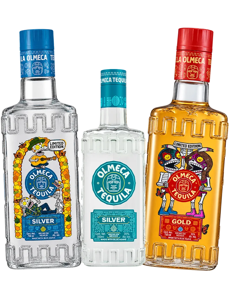 Tequila Olmeca Blanco Edición Día de Muertos 700ml + Tequila Olmeca Reposado Edición Día de Muertos 700ml y lleva gratis Tequila Olmeca Blanco 350ml